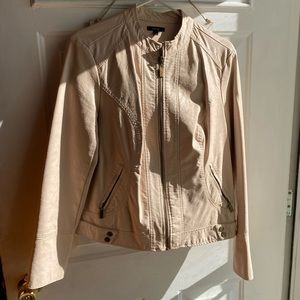 Light pink imitation leather jacket.